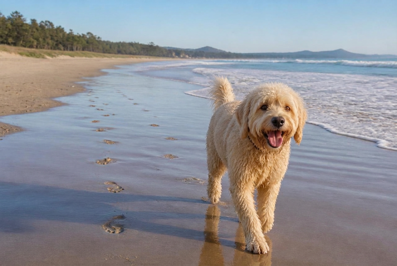 Dog walking on the beach